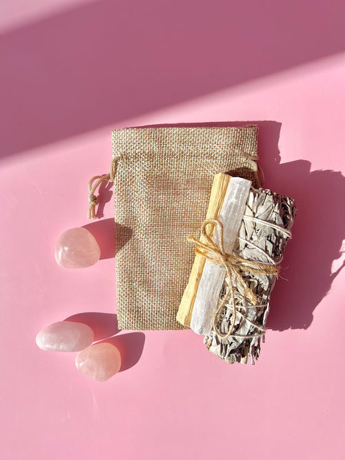 Hvid Salvie, Palo Santo og Selenit Krystal sæt